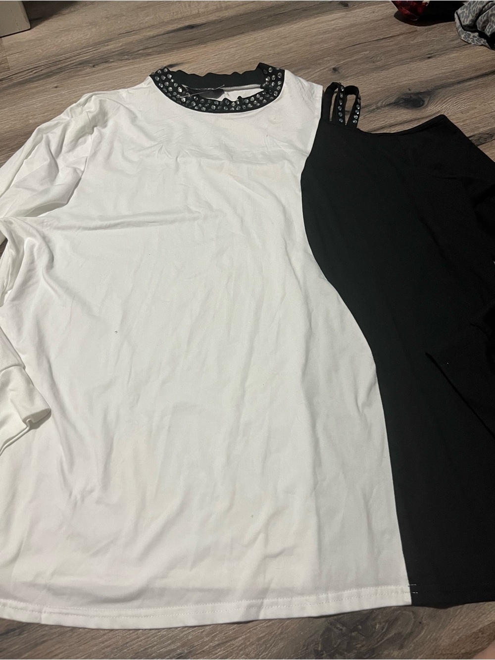 White & Black color block with Embellished Neck Top for Women- 5x (31 Ptp)